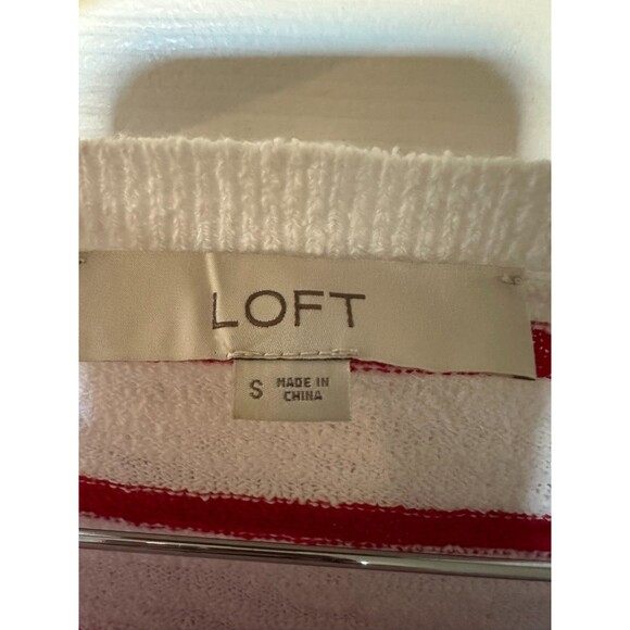 Loft Knit Top Red & White Striped Popover Short Sleeve Thin Cotton Blend SM - Picture 3 of 4